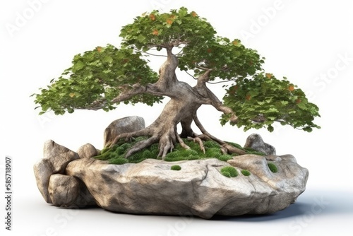 bonsai tree growing out of a rocky surface. Generative AI