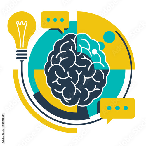 Abstract pattern with human brain and lightbulb
