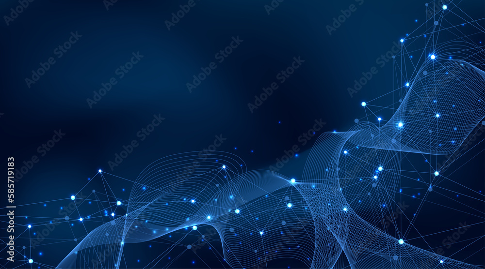 Abstract plexus background with connected lines and dots. Wave flow ...