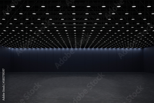 Empty exhibition hall center, convention hall for expo fair trade show booth, 3D rendering.