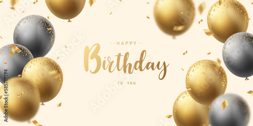 Your birthday celebration background decorated with beautiful golden balloons. vector illustration