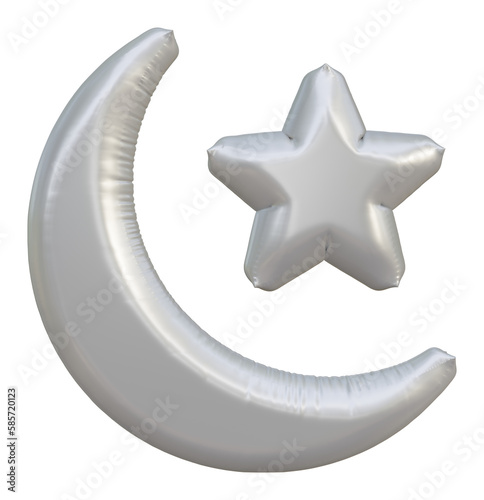 Ornate crescent star silver balloon for ramadan and eid greeting design element. Vector illustration.