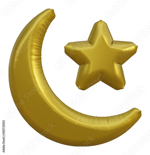 Ornate crescent star gold balloon ramadan and eid greeting design element. Vector illustration.