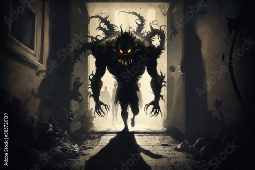 Monster is in the shadows. Beautiful illustration picture. Generative AI