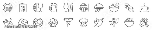 Restaurant and menu options thin line icon set. Symbol collection in transparent background. Editable vector stroke. 512x512 Pixel Perfect.