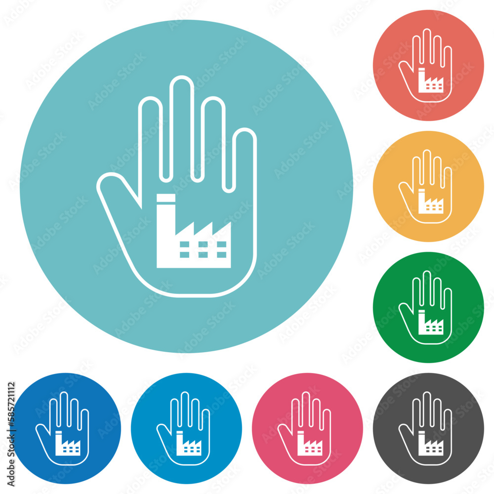 Hand shaped power plant sanction sign outline flat round icons Hand shaped power plant sanction sign outline flat round icons
