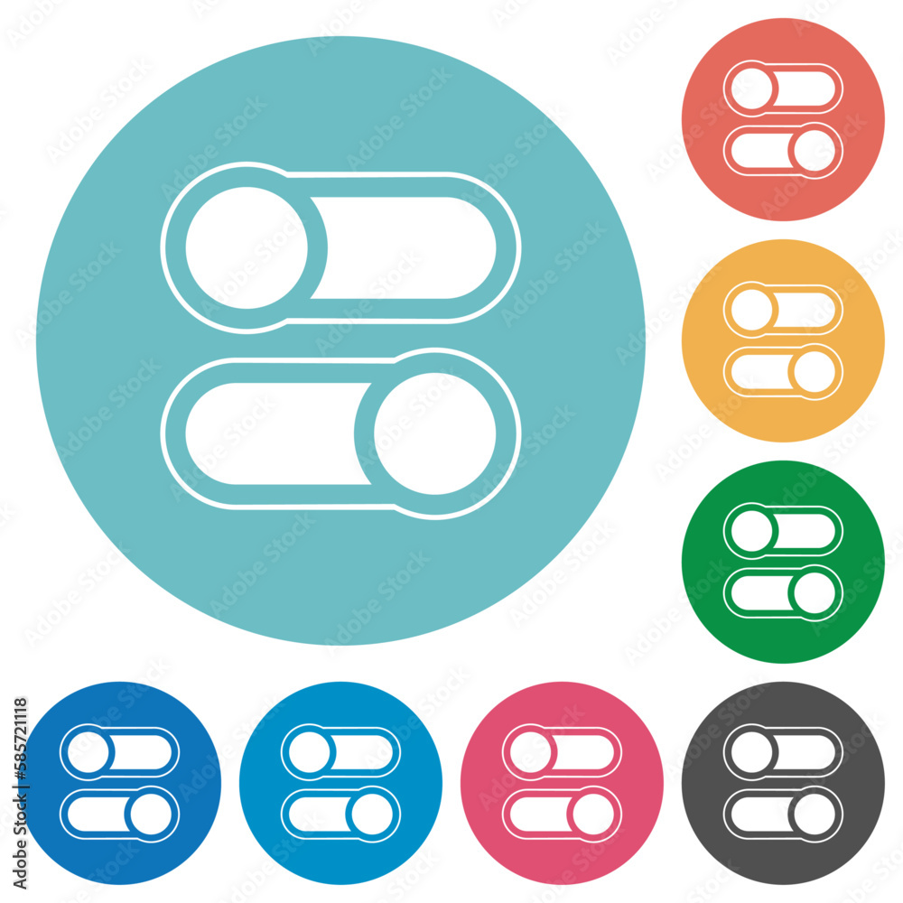 Horizontal toggle switches alternate flat round icons
