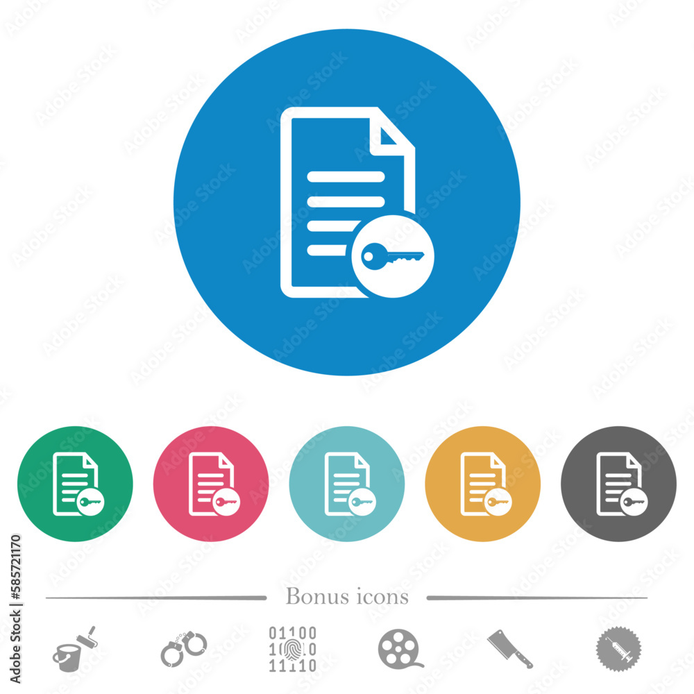Secure document flat round icons Secure document flat round icons