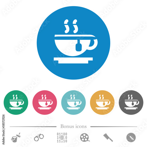 Cup of tea flat round icons