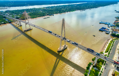Rach Mieu bridge, Tien Giang, Vietnam, aerial view. Rach Mieu bridge connects Tien Giang and Ben Tre provinces in the Mekong delta, Vietnam. photo