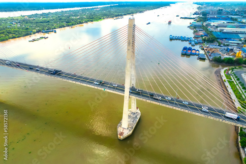 Rach Mieu bridge, Tien Giang, Vietnam, aerial view. Rach Mieu bridge connects Tien Giang and Ben Tre provinces in the Mekong delta, Vietnam. photo