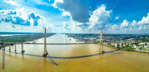Rach Mieu bridge, Tien Giang, Vietnam, aerial view. Rach Mieu bridge connects Tien Giang and Ben Tre provinces in the Mekong delta, Vietnam. photo
