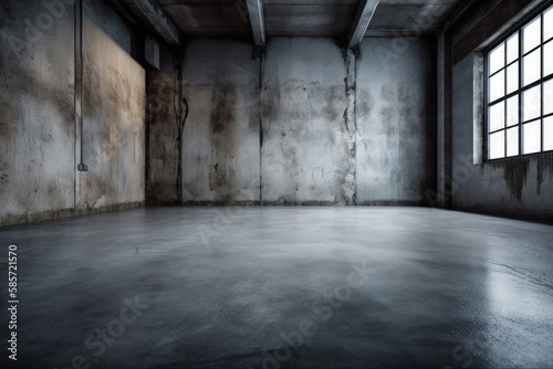 an empty concrete room with a window. Generative AI