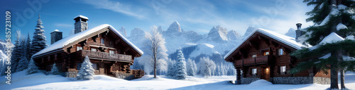 Wallpaper Mural Illustration of a cozy cabin surrounded by snow-covered trees created with Generative AI technology Torontodigital.ca