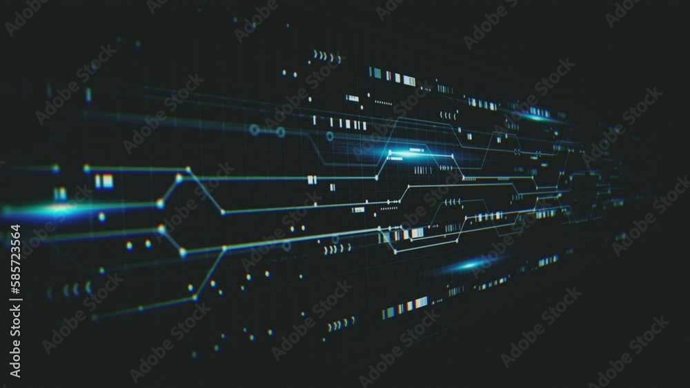 High Tech Hud Digital Circuit Background/ 4k motion graphics of a futuristic hi-tech computer circuit generated background with chipset patterns and connected data elements slowly shifting
