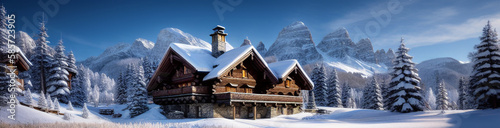 Wallpaper Mural Illustration of a cozy cabin surrounded by snow-covered trees created with Generative AI technology Torontodigital.ca