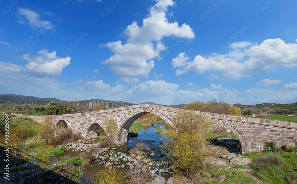 Ruins of the ancient bridge (Murat Hüdavendigar Bridge) in Assos, Turkey.