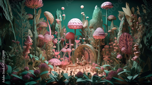 Forest of Wonder: 3D Design with Whimsical Trees and a Colorful Palette