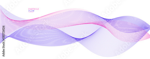 Tranquil vector abstract background with wave of flowing particles, easy and soft smooth curve lines dots in motion, airy and relaxing illustration.