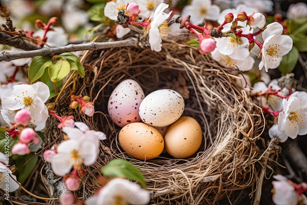 Bird Nest with Three Eggs in it. Generative AI
