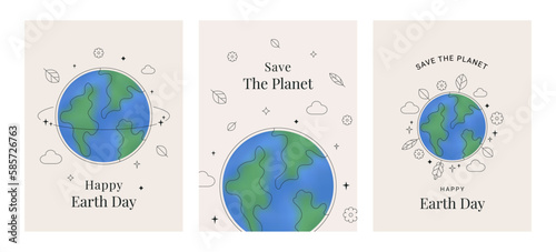 Happy Earth Day! Set of vector banners, cards, templates, social posters on the theme of saving the planet. Trendy modern illustration. Make everyday earth day.