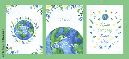 Happy Earth Day! Set of vector banner, card, template, social poster on the theme of saving the planet. Hand draw illustration. Make everyday earth day. © Anna Bova