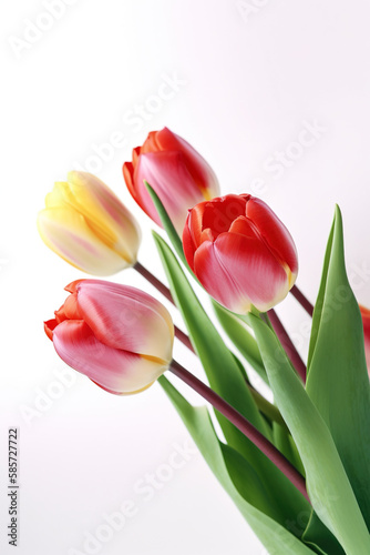 Bright and Beautiful Close-Up Red and Yellow Tulips. Generative AI
