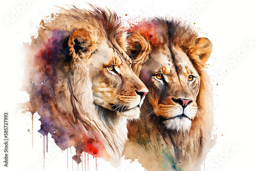 portrait of a lion in aquarelle style, Generative Ai