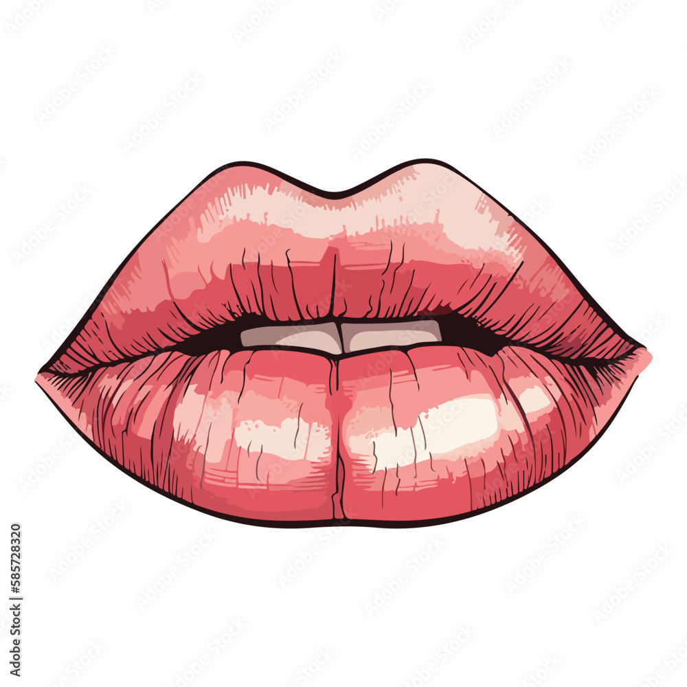Lips With Lipstick Flat Icon Isolated On White Background