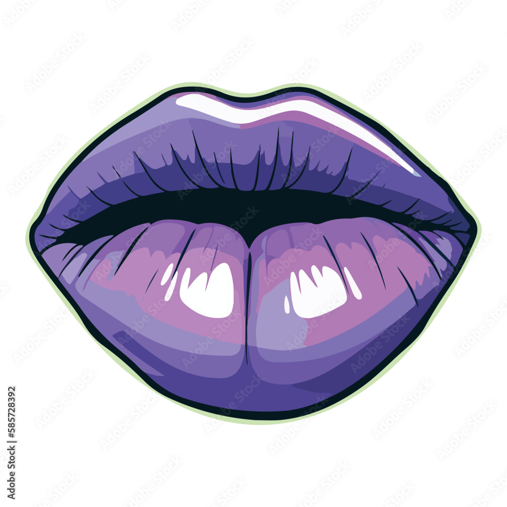 Lips With Blue Lipstick Flat Icon Isolated On White Background