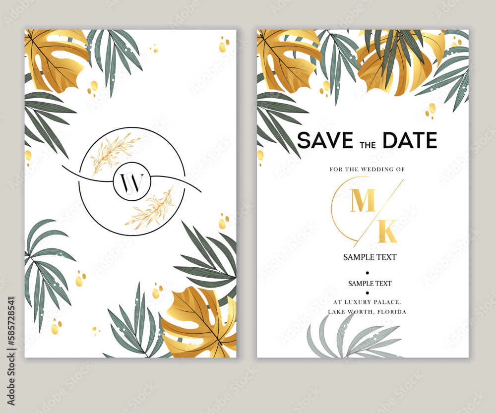 wedding card template elegant classic leaves decor bright design