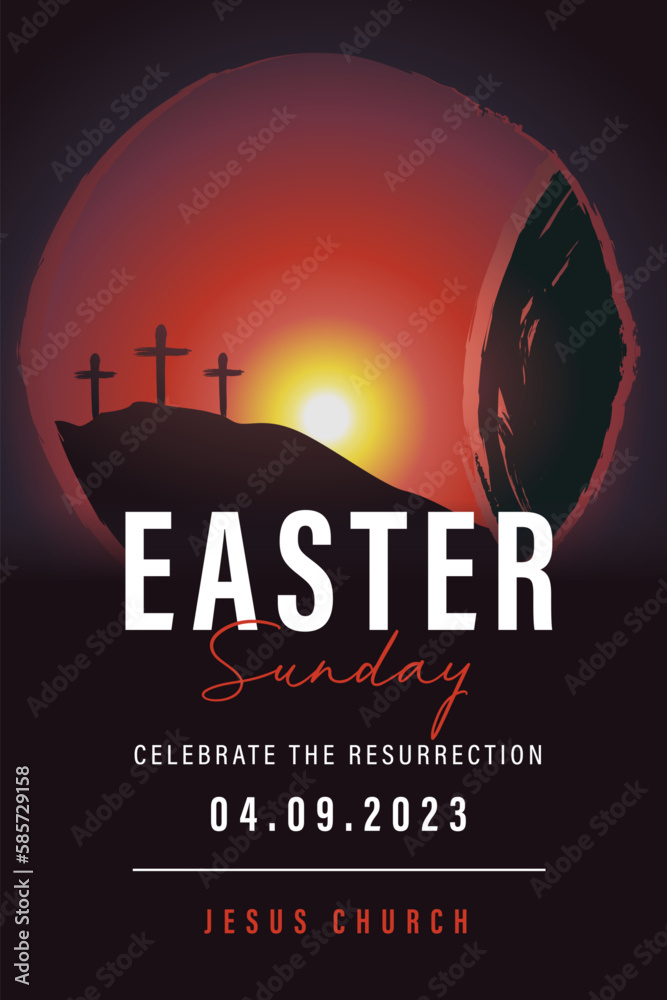 Church Easter Sunday insta template. Celebrate the resurrection, Easter card or poster template. Christian web banner. Vector illustration