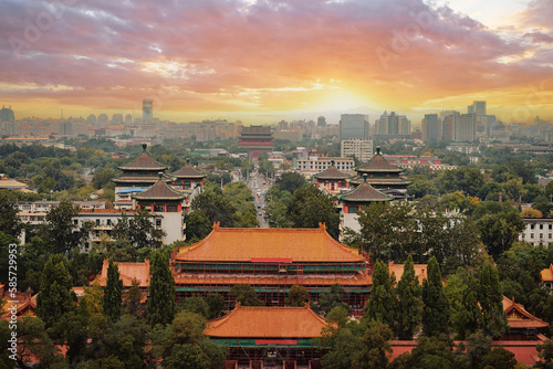 View of Asian temples and parks, cultural center of Beijing, China © luengo_ua
