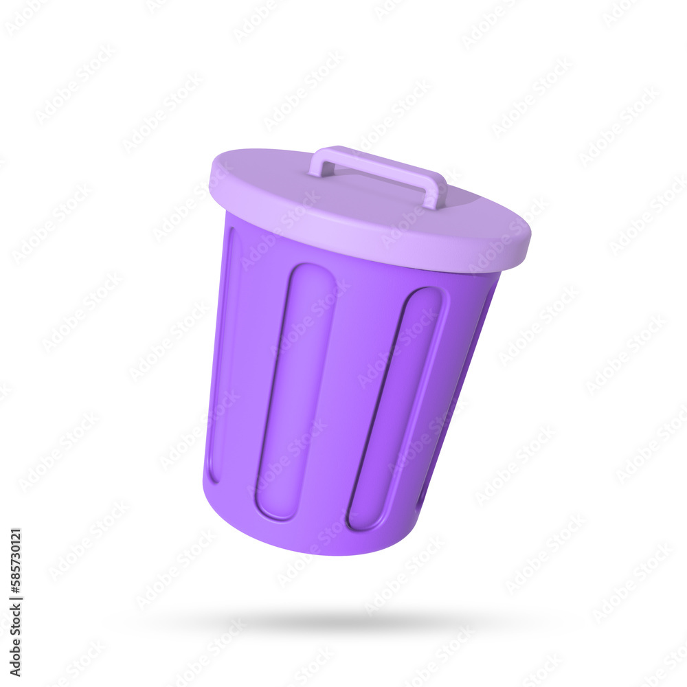 3D rendered purple wastebasket icon 3D rendered purple wastebasket icon