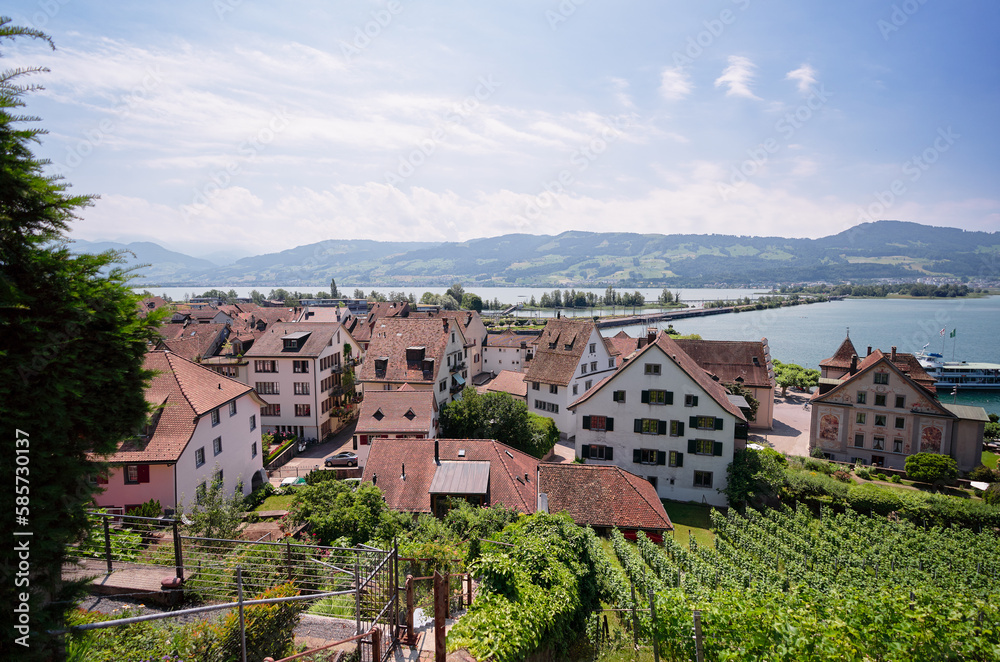 Tiled roofs of old town Rapperswil-Jona on Lake Zurich, Switzerland.
