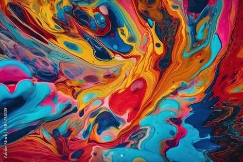 vibrant and abstract liquid painting up close. Generative AI © AkuAku