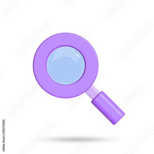 3D rendered purple magnifying glass icon