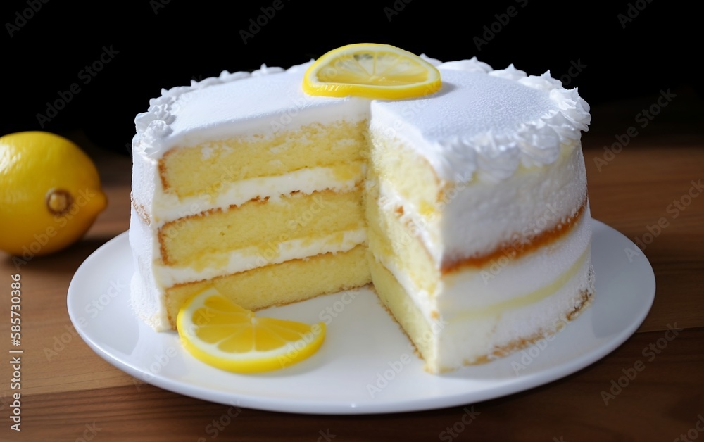 Lemon cake on a plate. Generative AI technology. Lemon cake on a plate. Generative AI technology.