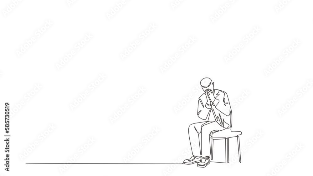 Animated self drawing of continuous one line draw businessman sitting under rain cloud. Failure. Man thinking about business with negative trend. Collapse of economy. Full length single line animation Animated self drawing of continuous one line draw businessman sitting under rain cloud. Failure. Man thinking about business with negative trend. Collapse of economy. Full length single line animation