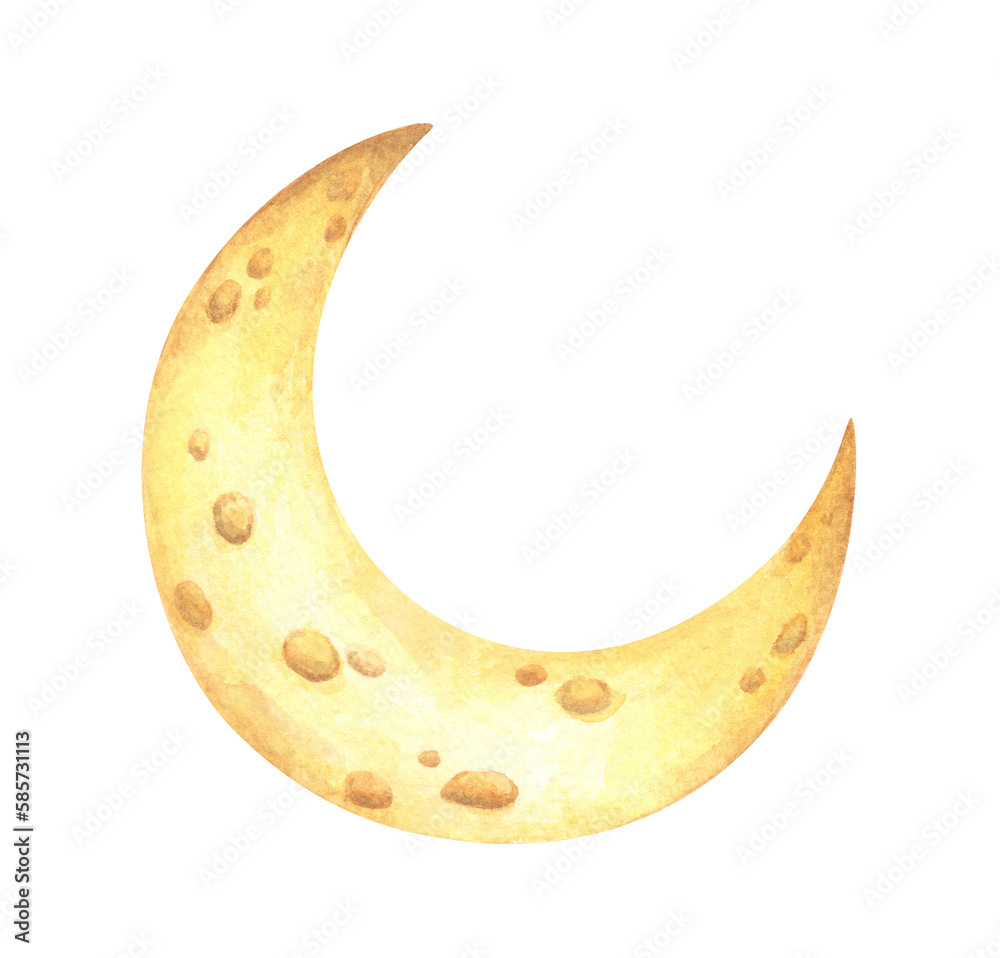 Cheese moon. Watercolor hand draw illustration.