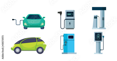 Electric cars at EV charger, Eco electro vehicles recharging at EVSE, Car Electric vehicle, electric power.