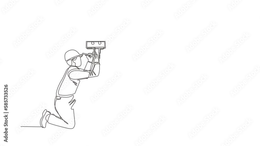 Self drawing animation of single line draw plumber in overall is installing water heater. Home repair, maintenance and plumbing services. Handyman concept. Continuous line draw. Full length animated Self drawing animation of single line draw plumber in overall is installing water heater. Home repair, maintenance and plumbing services. Handyman concept. Continuous line draw. Full length animated