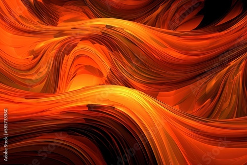 colorful abstract background with wavy lines in orange and black hues. Generative AI