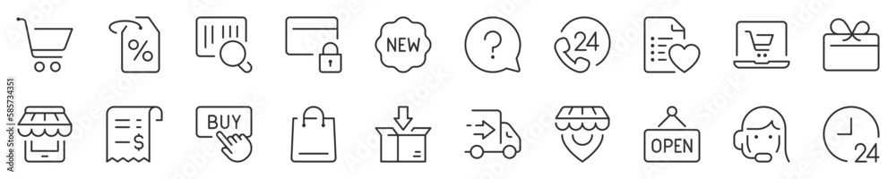 E-commerce and shopping thin line icon set 1 of 3. Symbol collection in ...