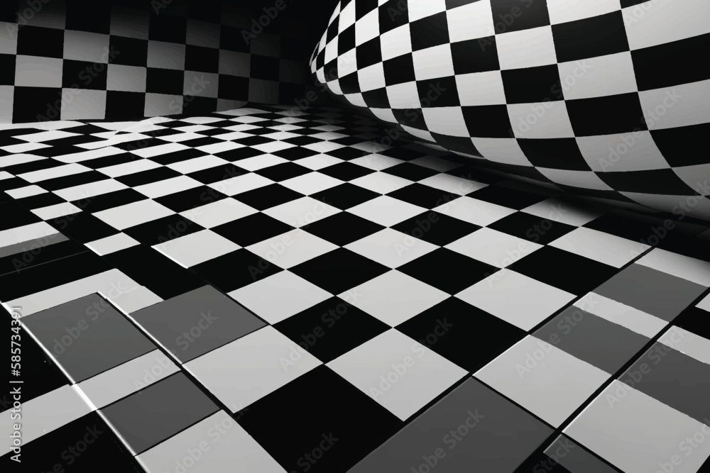 Fototapeta premium Abstract black and white checkered background. Geometric pattern with visual distortion effect. 