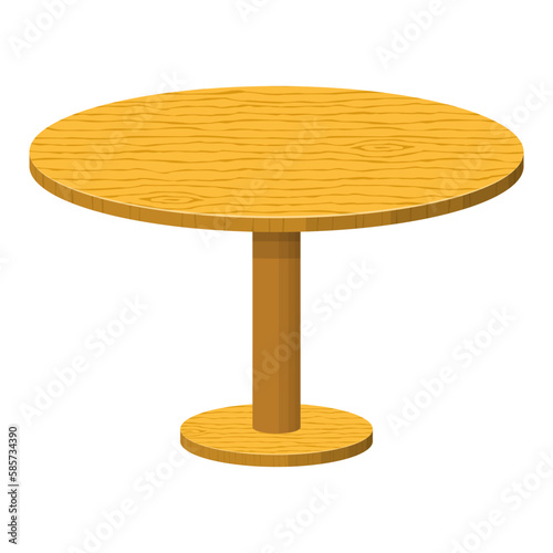 Wooden round rustic table isolated on white background. Brown dining table icon. Furniture for house. Vector illustration