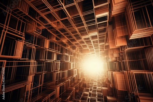 wooden library with shelves filled with books and decor. Generative AI