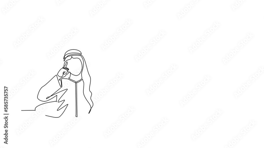 Animated self drawing of continuous line draw confused Arabian businessman emerges from the hole. Depressed and business failure concept. Metaphor. Failure. Defeat. Full length single line animation Animated self drawing of continuous line draw confused Arabian businessman emerges from the hole. Depressed and business failure concept. Metaphor. Failure. Defeat. Full length single line animation