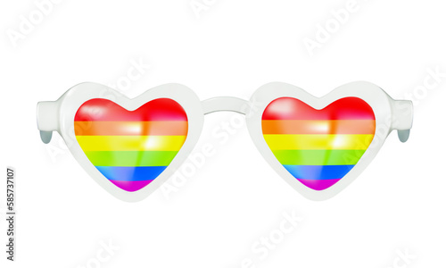 3d render of heart shaped plastic sunglasses with iridescent lenses. vector illustration in realistic style