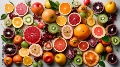 Fruit mix  abstract fruit background. View from above. Ai generated